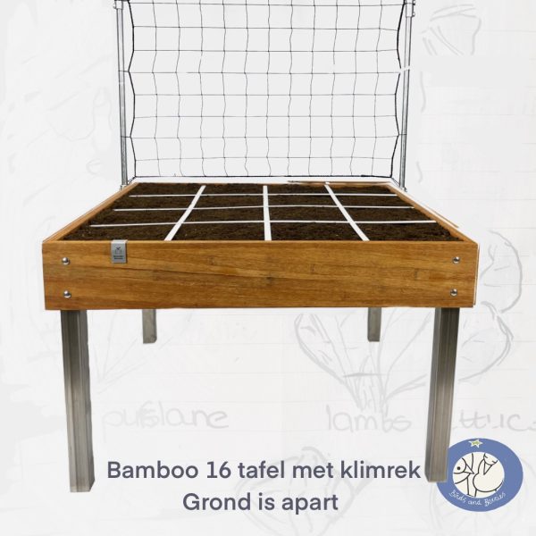 productafbeelding 4275 bamboo tabel met 16 vakken en klimrek van de Makkelijke Moestuin. bij Birds and Berries in Bonheiden