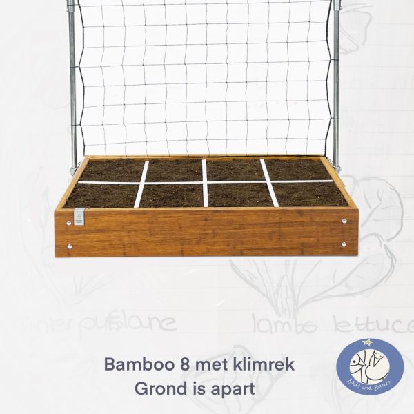 product 7025 bamboo bak met 8 vakken en klimrek van de Makkelijke Moestuin. bij Birds and Berries in Bonheiden