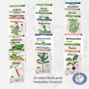 Product afbeelding van 18 zaden die behoren tot de basis serie Makkelijke Moestuin en verkrijgbaar zijn in België bij Birds and Berries Bonheiden