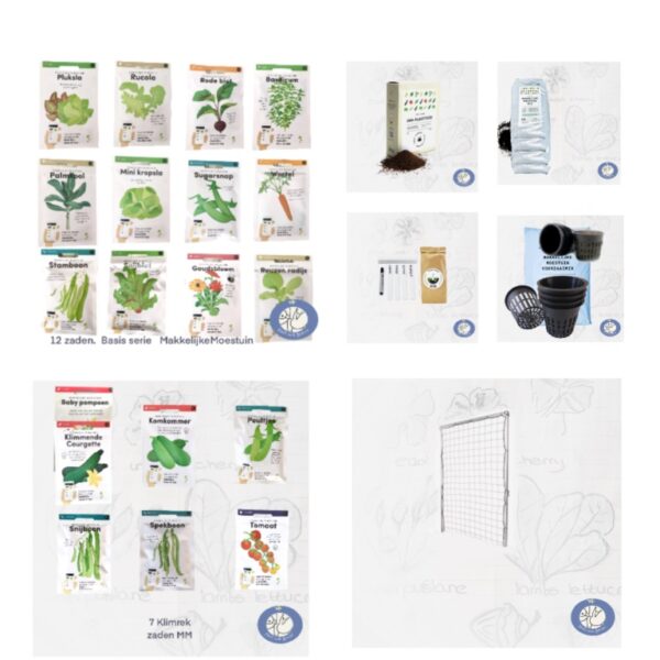Productafbeelding 8758 van een Startpakket Met 19 zaden, voeding, labels, voorzaai produktjes, Makkelijke Moestuin mix en het klimrek