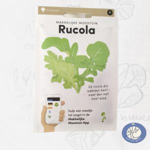 Product afbeelding ID 8497 met informatie over Rucola zaden van het merk Makkelijke Moestuin voor website Birds and Berries België